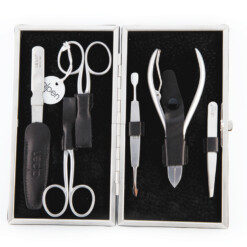 Alpen - Manikürset mit Rahmen, 7-tlg., inox. (matt), Nappaleder, Schwarz - 6884R-BLACK