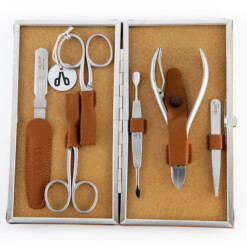 Alpen - Manikürset mit Rahmen, 7-tlg., inox. (matt), Nappaleder, Tabakbraun - 6884R-TOBACCO