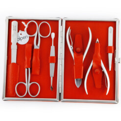 Alpen - Manikürset mit Rahmen, 8-tlg., inox. (matt), Nappaleder, Rot - 6885R-RED