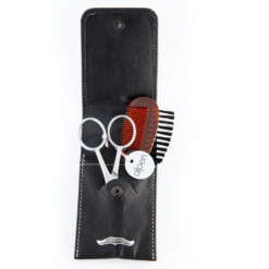 Alpen - Bartset mit Druckknopf, 3-tlg., inox. (matt), Rindsnappa genarbt, Schwarz - 6890R-BLACK