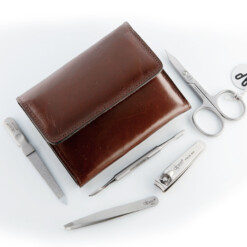 Alpen - Manikürset mit Druckknopf, 6-tlg., inox. (matt), Rindsnappa Antik, Braun - 6910R-BROWN