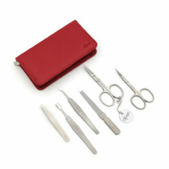 Alpen - Manikürset mit Zipp, 7-tlg., inox. (matt), Rinds-Nappaleder, Rot - 6822R-RED