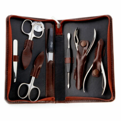 Alpen - Manikürset mit Zipp, 8-tlg., vernickelt, Rinds-Nappaleder, Braun - 6825-BROWN