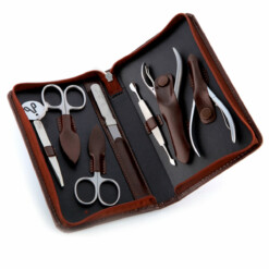 Alpen - Manikürset mit Zipp, 8-tlg., inox. (matt), Rinds-Nappaleder, Braun - 6825R-BROWN