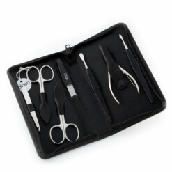 Alpen - Manikürset mit Zipp, 8-tlg., vernickelt, Rindsnappa genarbt, Schwarz - 6826-BLACK