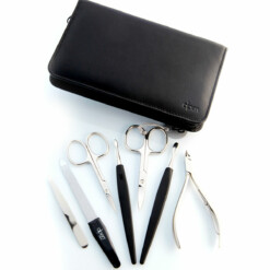 Alternative view of Alpen - Manikürset mit Zipp, 8-tlg., vernickelt, Rindsnappa genarbt, Schwarz - 6826-BLACK