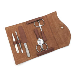 Alternative view of Alpen - Manikürset mit Druckknopf, 6-tlg., inox. (matt), Nappaleder, Tabakbraun - 6836R-TOBACCO