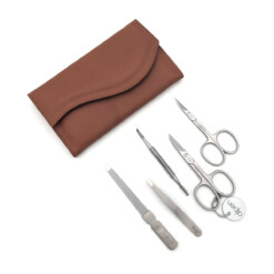 Alpen - Manikürset mit Druckknopf, 6-tlg., inox. (matt), Nappaleder, Tabakbraun - 6836R-TOBACCO