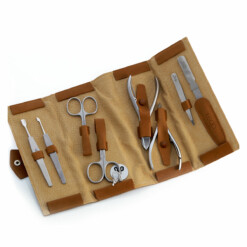 Alpen - Manikürset "Rolle" mit Druckknopf, 9-tlg., inox. (matt), Rindsleder, Tabakbraun - 6839R-TOBACCO