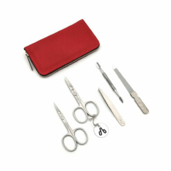 Alpen - Manikürset mit Zipp, 6-tlg., inox. (matt), Hirschleder "Soft Line", Rot - 6842R-RED