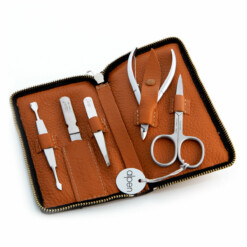 Alpen - Manikürset mit Zipp, 6-tlg., inox. (matt), Hirschleder "Soft Line", Tabakbraun - 6843R-TOBACCO