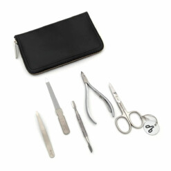 Alpen - Manikürset mit Zipp, 6-tlg., inox. (pol./matt), Hirschleder "Soft Line", Schwarz - 6843RP-BLACK