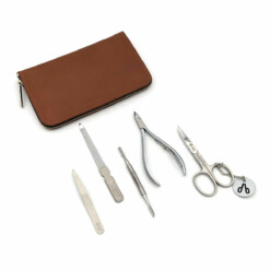 Alpen - Manikürset mit Zipp, 6-tlg., inox. (pol./matt), Hirschleder "Soft Line", Tabakbraun - 6843RP-TOBACCO