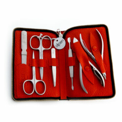 Alpen - Manikürset mit Zipp, 8-tlg., inox. (matt), Hirschleder "Soft Line", Rot - 6845R-RED