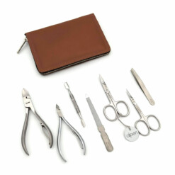 Alpen - Manikürset mit Zipp, 8-tlg., inox. (matt), Hirschleder "Soft Line", Tabakbraun - 6845RP-TOBACCO