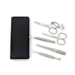 Alpen - Manikürset mit Rahmen, 6-tlg., inox. (pol./matt), Nappaleder, Schwarz - 6882RP-BLACK