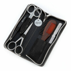 Alpen - Bartset mit Zipp, 6-tlg., inox. (matt), Rindsnappa genarbt, Schwarz - 6894R-BLACK
