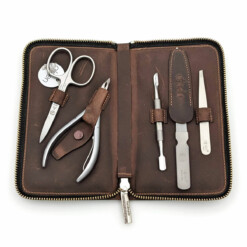Alpen - Manikürset mit Zipp, 6-tlg., inox. (matt), Rindsleder "Country" - 6938R-COUNTRY
