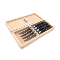 Claude Dozorme - Steakmesser Laguiole, Horn schwarz, Set 4-teilig