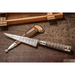 Jeronimo Coll - "Coronas" Damast-Gauchomesser mit Rohhautflechtgriff und Holzbox