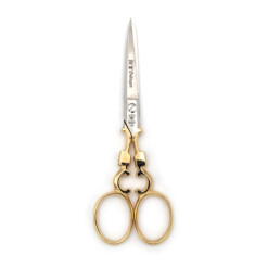 DOVO - Alt Solingen Stickschere, vergoldet, 5 Zoll, Lederetui