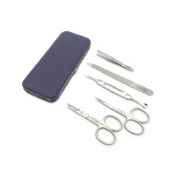 Dreiturm - Manikürset mit Rahmen, 6-tlg., rostfrei, Rindsleder, Aubergine