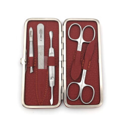 Alternative view of Dreiturm - Manikürset mit Rahmen, 6-tlg., rostfrei, Rindsleder, Terracotta