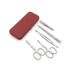 Dreiturm - Manikürset mit Rahmen, 6-tlg., rostfrei, Rindsleder, Terracotta