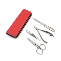 Dreiturm - Manikürset mit Zippetui, 5-tlg., rostfrei, Leder Rot