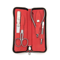 Alternative view of Dreiturm - Manikürset mit Zippetui, 5-tlg., rostfrei, Leder Rot