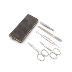 Dreiturm - Manikürset mit Zippetui, 6-tlg., rostfrei, Hirschleder Grau
