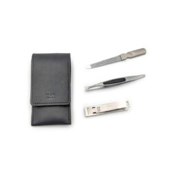 KAI - Manikürset mit Druckknopf, 4-tlg., rostfrei, Nappaleder, Schwarz