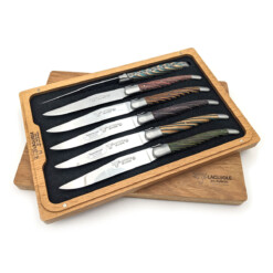 Laguiole en Aubrac - "Laguiole" Steakmesserset 6-teilig, gefärbt, gestreiftes Holz