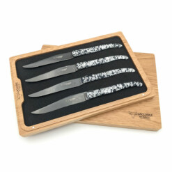 Laguiole en Aubrac - "Laguiole" Steakmesserset 4-teilig, Acryl Silberpailletten
