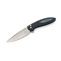 Pro-Tech - Cambria 2 Flipper, Black Aluminium TechnoCarbo Teal Inlay Handle, Magnacut Stonewashed Blade - BSA25.Cambria.1