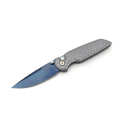 Pro-Tech - Integrity Thumbstud Manual, Grey Battleworn "Relic" Textured Handle, S35VN Sapphire Blue Blade - BSA25.INT.1