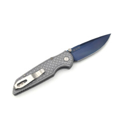 Alternative view of Pro-Tech - Integrity Thumbstud Manual, Grey Battleworn "Relic" Textured Handle, S35VN Sapphire Blue Blade - BSA25.INT.1