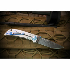Spartan Blades - SHF Spartan Harsey Folder 3.25 Chad Nichols Damascus Blue Ano Hardware - SF10DMBL